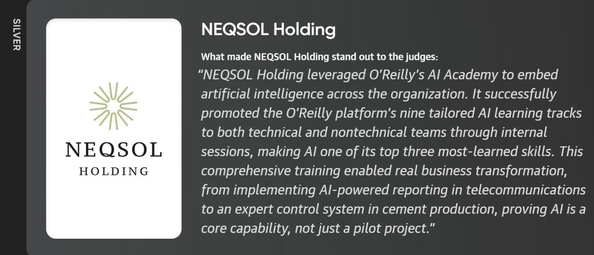 NEQSOL Academy Receives Silver 2025 O&rsquo;Reilly Award for AI Integration Excellence